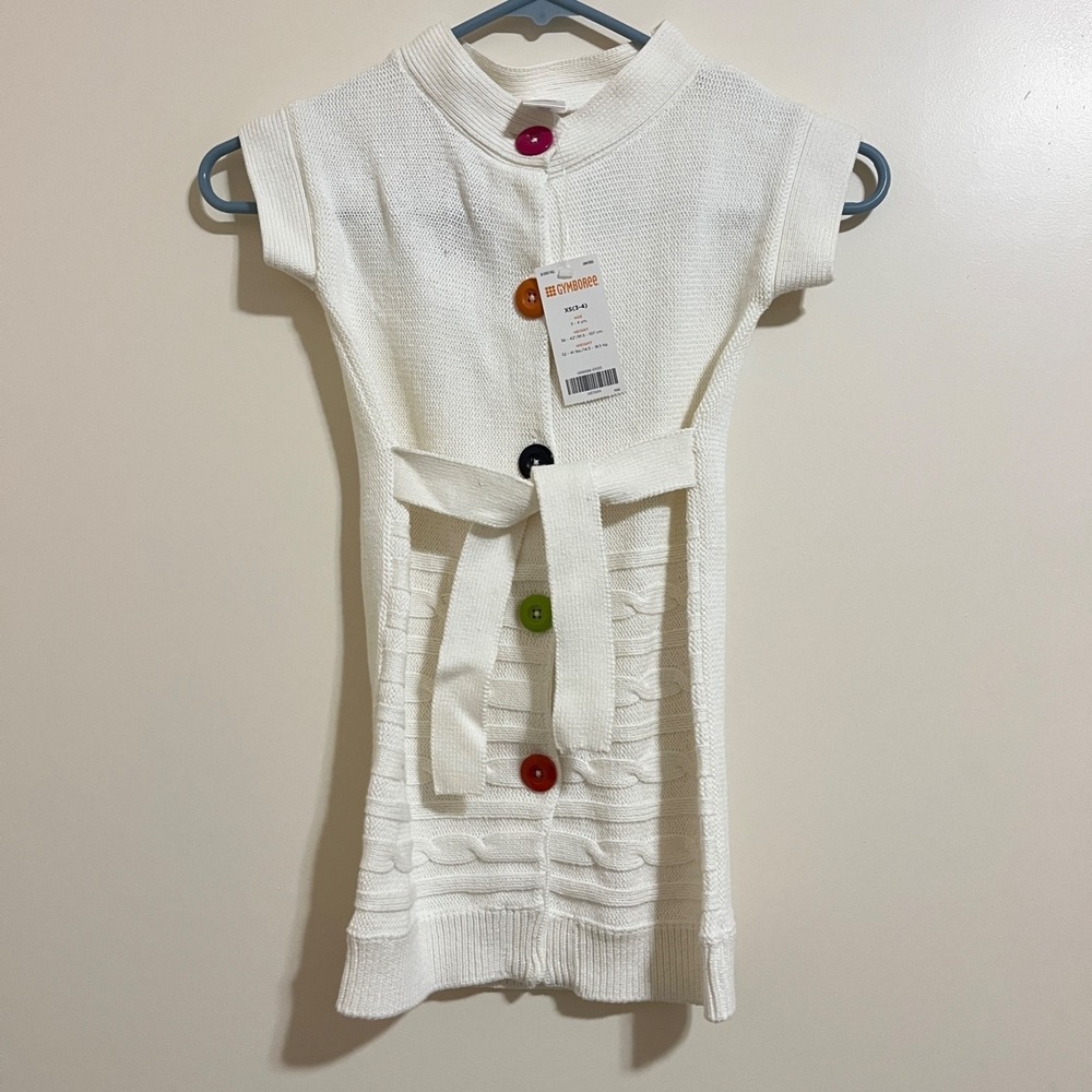 Gymboree Girls Cable Knit Button-Front Sweater Dress 3-4T White Tie Belt Playful
